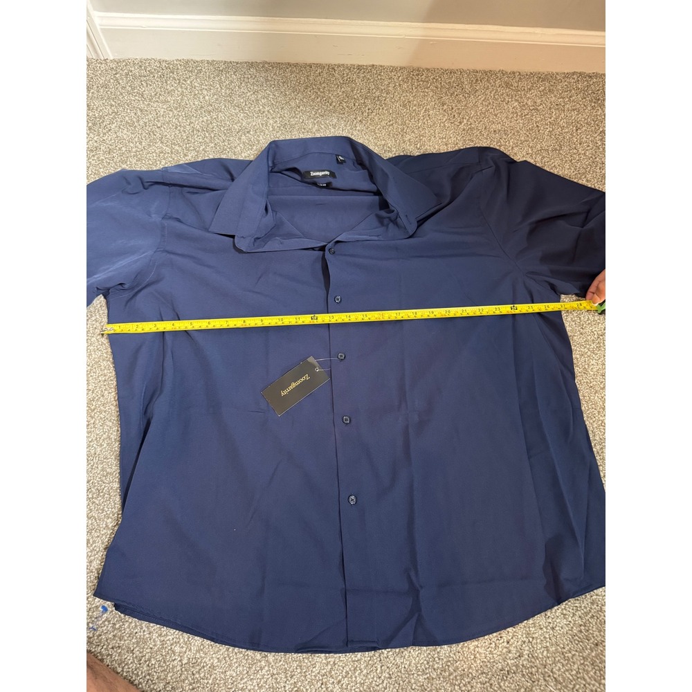 Zoomgarrity Mens 3XL Slim Fit Dress Shirt Navy Blue Long Sleeve Button Down NEW - Picture 3 of 5